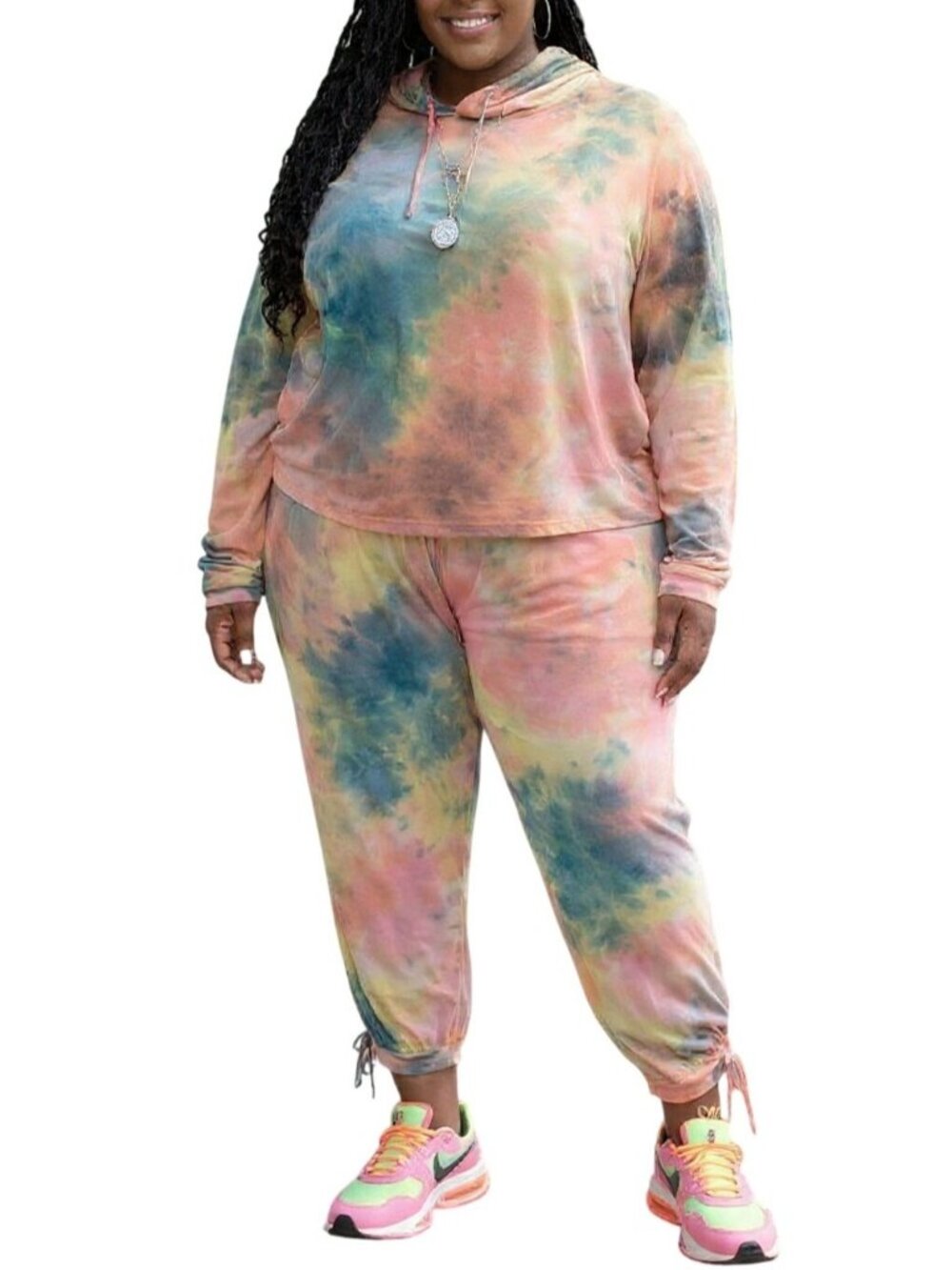 Dazl Plus Size 3X Hoodie Jogger Pants Set Tie-Dye Vibrant Stretch Drawstring
